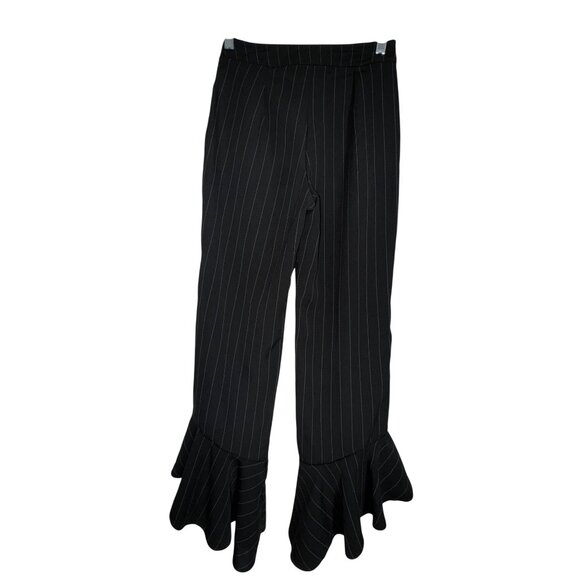 Pin Striped Black Ruffled Hem Pants By Bershka EUR 34 / USA 2 Small Classic Cute - Picture 5 of 9